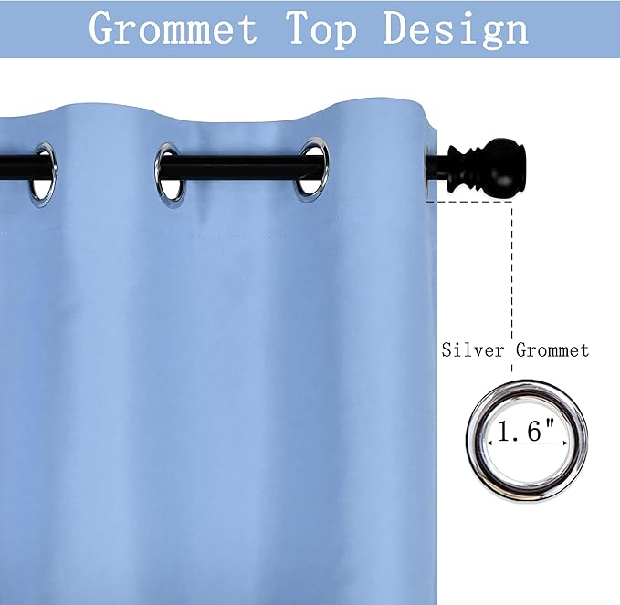 Sky Blue Valances for Windows 100X18 Inches Blackout Thermal Insulated Valance with Grommet Top for Kitchen Living Room Short Straight Drape Valance for Bedroom Kids Room 1 Panel
