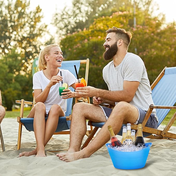 8Pcs Ice Bucket, Plastic Ice Buckets for Parties, Drink Buckets with Handles Beverage Buckets Oval Storage Plastic Tub for Wine Beer Champagne Bottles, 4.3Liter (Thickened version-2)