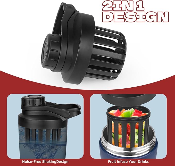 24 oz Shaker Bottle,Stainless Steel Shaker Bottle with Noise-Free Design,Insulated Metal Shakers Bottles Cup for Protein Mixes and Pre Workout,Gym Shaker Bottle (Dark Rainbow)