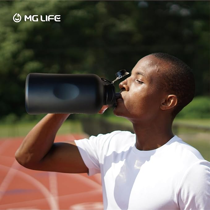 64oz Insulated Water Bottle With Handle, Stainless Steel Thermos With Straw, Water Bottle Holder With Strap, Half Gallon Water Jug, For Water, Iced Tea Or Coffee, On Gym,(Black)