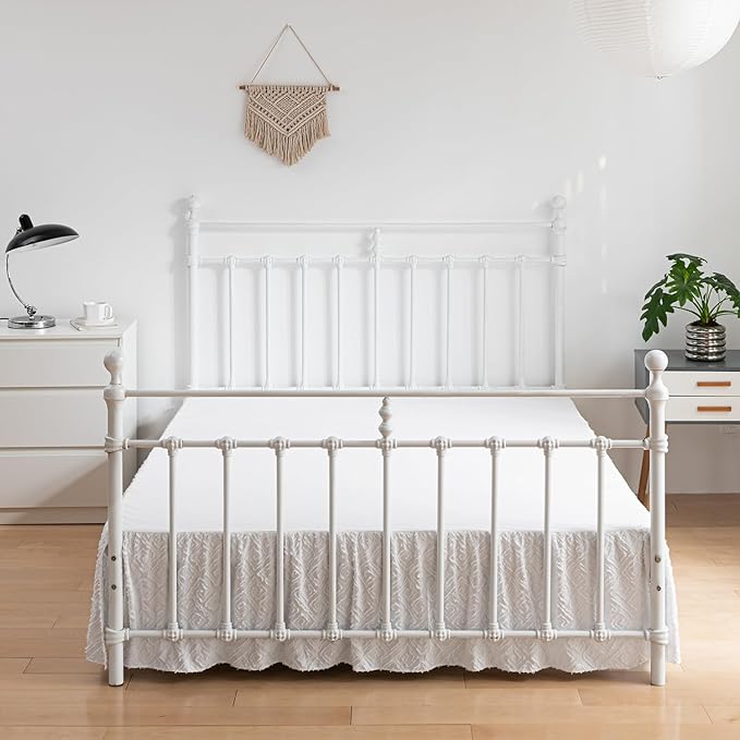 Tufted Bed Skirt,Ruffled Bed Skirt with Split Corners Jacquard Embroidery, King Bed Skirt 14 Inch Drop, King Size Bed Skirt White for Ruffled Bed Skirt with Split Corners, Bed Skirt King Size