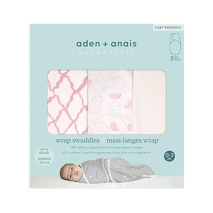 aden + anais, Velboa Baby Wrap, Newborn Wearable Swaddle Blanket, TOG 1.5, 3 Pack, Pink Arts and Crafts, 0-3 Months