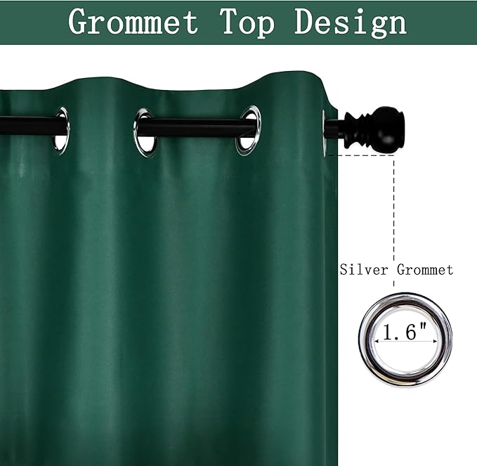 Green Valance for Kitchen Blackout Thermal Insulated 70X18 Inches Short Curtains Drapes Grommet Valance for Bedroom/Living Room 1 Panel