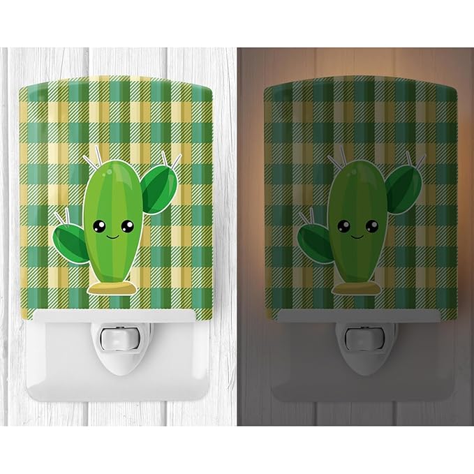 Caroline's Treasures BB6852CNL Cactus Plaid Ceramic Night Light Compact, UL-Certified, Ideal for Bedroom, Bathroom, Nursery, Hallway, Kitchen, 6x4x3, Multicolor
