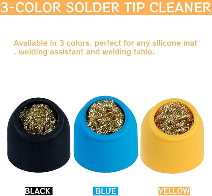 Kaisiking Soldering Iron Tip Cleaner Kit 3Pcs Solder Tip Cleaning Brass Wire with Silicone Holder & Soldering Iron Stand, Non-slip Solder Tip Cleaners Accessories