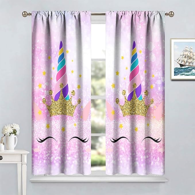 Kids Unicorn Curtains Kids Girls Boys Rainbow Unicorn Pattern Blackout Curtains Bedroom Curtains 52x84 Inches 2 Panels