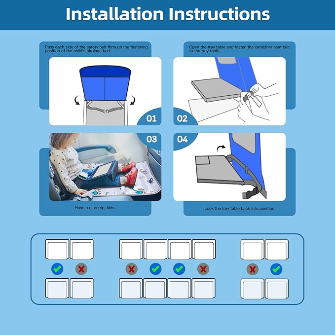 FUNSTAR Airplane seat Extender for Kids, Toddler Airplane Bed with Blanket, Baby Airplane Travel Essentials, Baby Portable Airplane Bed Footrest for Flight - Toddler Airplane Travel Essentials(White)