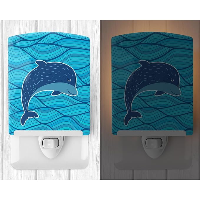 Caroline's Treasures BB6781CNL Dolphin Ceramic Night Light Compact, UL-Certified, Ideal for Bedroom, Bathroom, Nursery, Hallway, Kitchen, 6x4x3, Multicolor