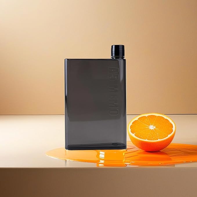 IUI Flat Water Bottle 14 oz, Leak Proof and Slim Reusable Flat Water Bottle, Portable Cute Water Bottle for Purse Pocket School Sports Travel Black