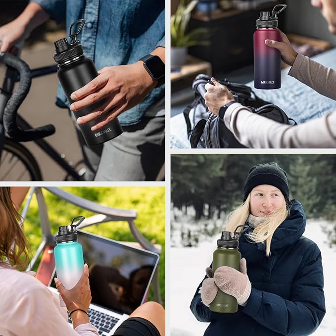 32oz Insulated Water Bottle with Straw&3 Lids,Stainless Steel Water Bottles Double Wall Metal Thermos Water Bottle Leak-proof Vacuum Insulated Bottles for Sports Camping Hiking Gym School