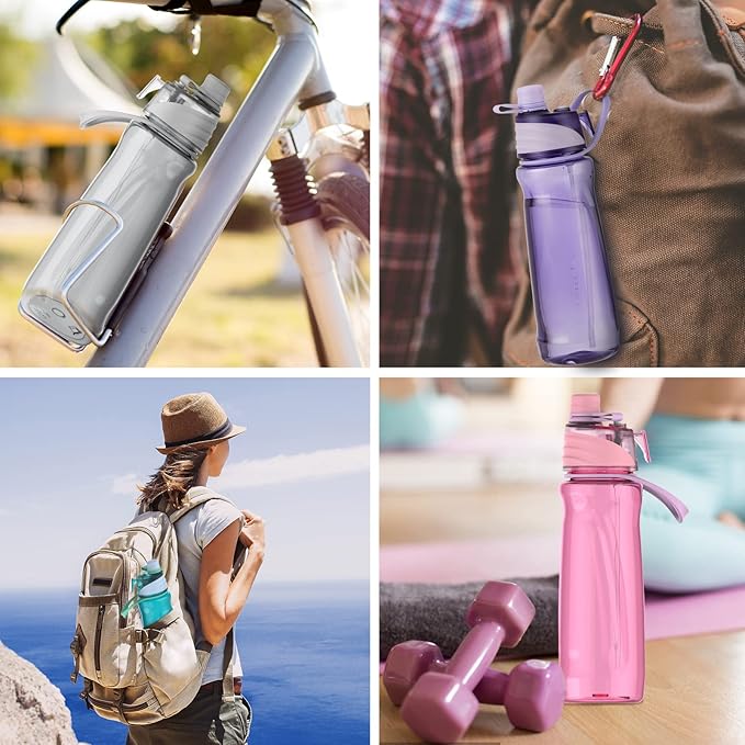 FEIJIAN Mist Water Bottle,32oz Sports Water Bottle with 2-IN-1 Mist & Sip Function, BPA-Free Plastic Water Bottles, Misting Water Bottle, Leakproof & Lightweight, Ideal for Fitness and Outdoor, Pink