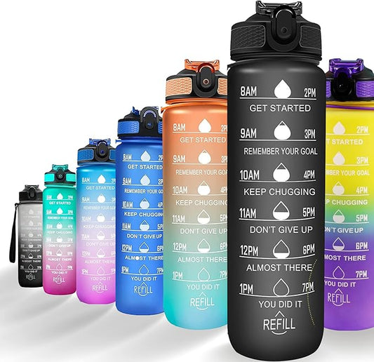 Leakproof Water Bottle with Straw & Lid - 32oz Motivational BPA Free Water Bottle with Time Markings & Straw Lid for Sports & Outdoors - Ensure Hydration with Leakproof Bottle and Straw