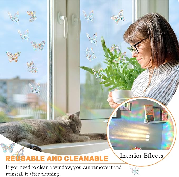 80pcs Window Decals for Glass Windows, Anti Collision Window Clings for Birds, Butterfly Shape Bird Strike Prevention for Windows (Butterfly)