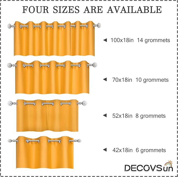 Orange Valances for Windows 100X18 Inches Blackout Thermal Insulated Valance with Grommet Top for Kitchen Living Room Short Straight Drape Valance for Bedroom Kids Room 1 Panel