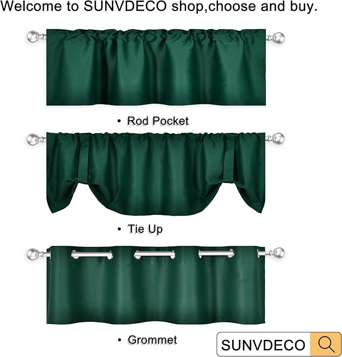 Dark Hunter Green Valances for Windows 52X18 Inches Blackout Thermal Insulated Valance with Grommet Top for Kitchen Living Room Short Straight Drape Valance for Bedroom Kids Room 1 Panel