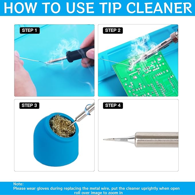 Kaisiking Soldering Brass Sponge Tip Cleaner with Silicone Holder & Soldering Iron Stand Holder Support Station for Cleaning Soldering Irons and Tips