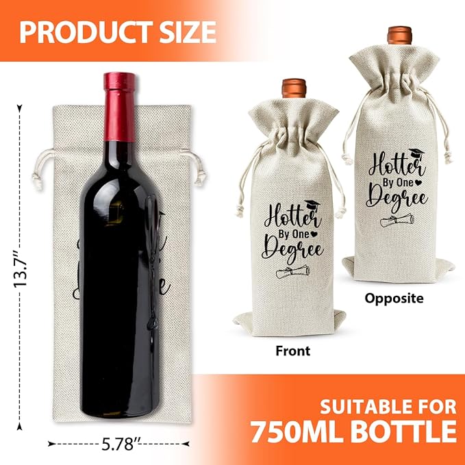 Graduation Wine Bag, Hotter By One Degree Wine Gift Bag For Her Masters Graduates College Grad, Burlap Wine Bottle Cover Bag For Graduation, Graduation Party Supplies Or Favors Or Decoration