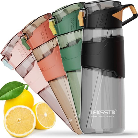 Sports Bottle - 22oz, Water Bottle with Straw, Leak Proof Flip Top Simple Modern Water Bottle, BPA Free Tritan Plastic Water Bottle. Suitable for Gym, Outdoor Travel Sports Enthusiast (Black)