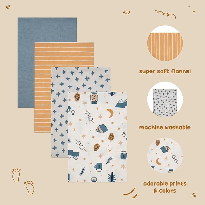 4-Pack Unisex Baby Cotton Flannel Receiving Blankets, One Size Newborn Swaddle Blankets (30 x 30)