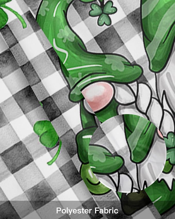 St. Patrick's Day Valances Kitchen Curtains for Windows,Buffalo Plaid Shamrock Gnome Elf Rod Pocket Valances Seasonal Spring Holiday Farmhouse Decor Short Curtains for Bedroom,42" X 18" -1 Panel