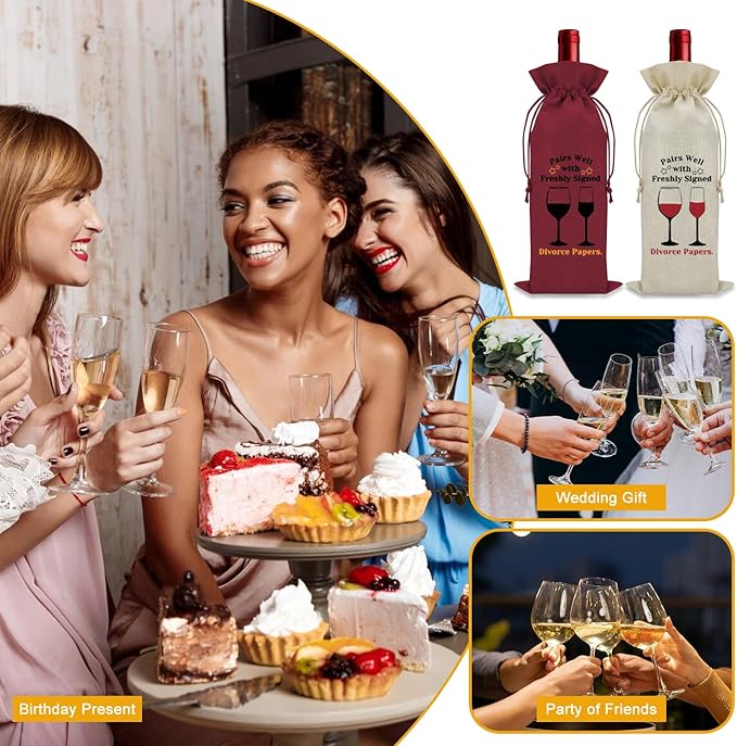 2PCS Divorce Gifts for Women Wine Bag Divorce Party Gifts for Him Breakup Gifts for Her Wine Bottle Decoration Bag New Beginning Gift Ideas Pairs Well with Freshly Signed Divorce Papers