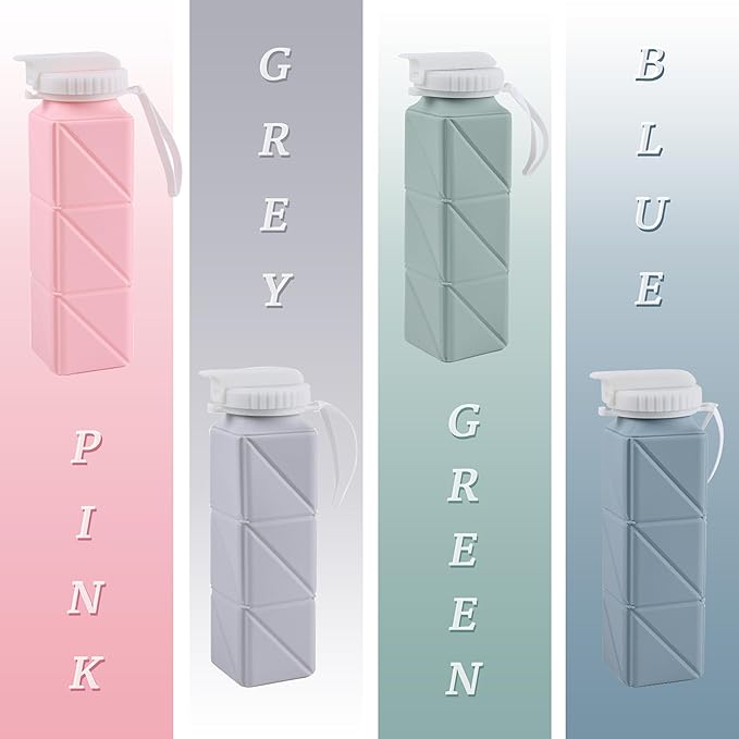 EOBTAIN Green Silicone Collapsible Water Bottle for Travel Leakproof Lightweight Foldable Water Bottles with Straw,20oz BPA Free Water Bottle for Sports Gym Hiking,Flexible and Durable.