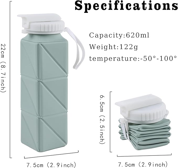 EOBTAIN Green Silicone Collapsible Water Bottle for Travel Leakproof Lightweight Foldable Water Bottles with Straw,20oz BPA Free Water Bottle for Sports Gym Hiking,Flexible and Durable.