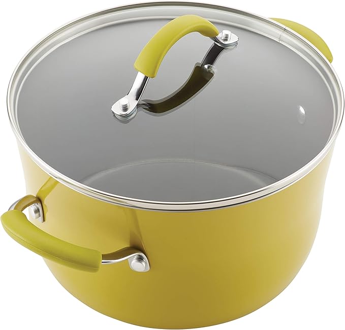 Rachael Ray Cucina Nonstick Cookware Pots and Pans Set, 12 Piece, Lemongrass Green