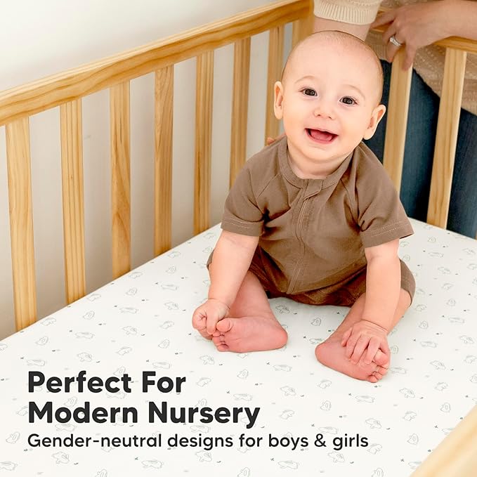 2-Pack Waterproof Crib Sheets for Boys, Girls - Viscose Derived from Bamboo Crib Sheets Neutral, Crib Mattress Protector Sheet, Soft Toddler Bed Sheets, Fitted Baby Crib Sheets Girl, Boy (Bunnies)