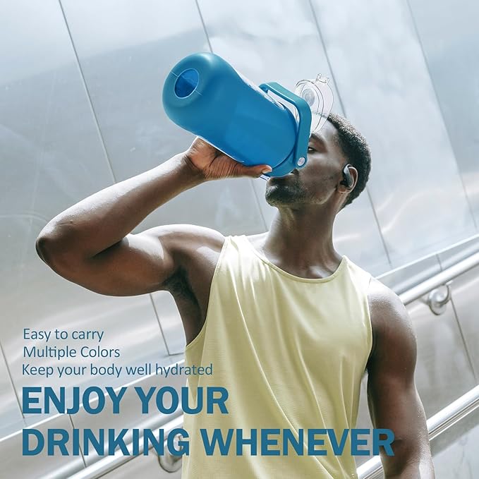 kytffu 42oz Glass Water Bottles with Straw, Motivational Glass Bottle with Silicone Sleeve and Time Marker, Leakproof Large Glass Water Jug for Gym Home Office,Iron Blue