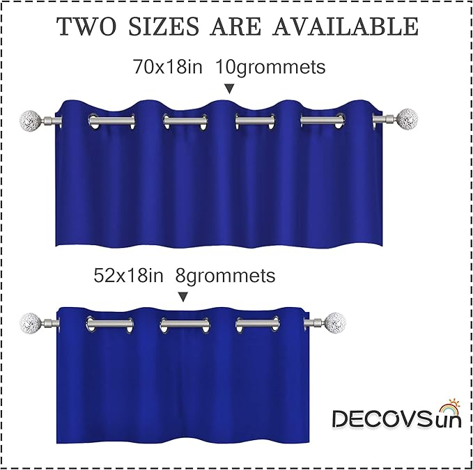 Royal Blue Valances for Bedroom Solid Blackout Thermal Insulated Cobalt Blue Valances for Windows for Living Room Kitchen Loft Grommet Top 1 Panel