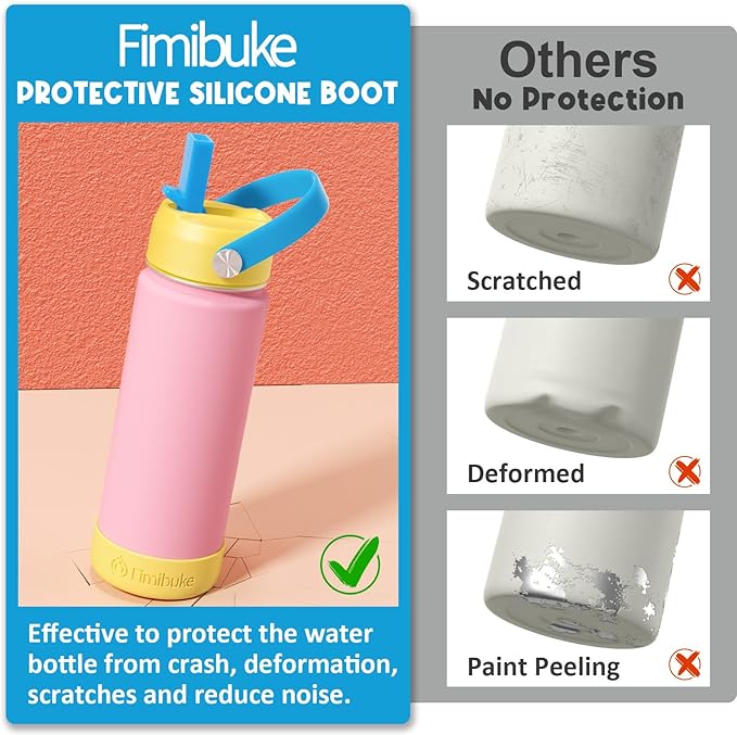 Fimibuke Kids Insulated Water Bottle - 18oz BPA-FREE 18/8 Stainless Steel Kid Cup with Straw Travel Tumbler Leak Proof Double Wall Vacuum Toddler Water Bottle for School Boy Girl(2 Pack, Candy/Bubble)