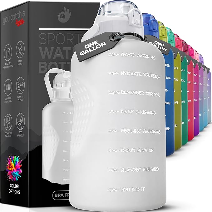 Motivational Water Bottle with Straw & Handle,One Gallon Water Bottle 128 oz/3.8L,Reusable Water Jug, Achieve All-Day Hydration SpillProof, BPA FREE