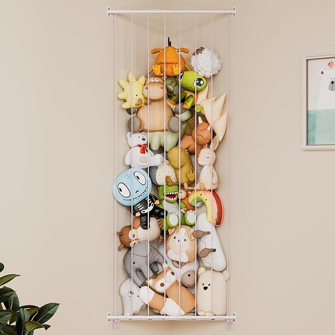 GRANNY SAYS Stuffed Animal Storage, Corner Stuffed Animal Holder for Toy Storage, Large Stuff Animal Organizer with Adjustable Length, Hanging Kids Toy Organizers for Plushies Storage, Pink