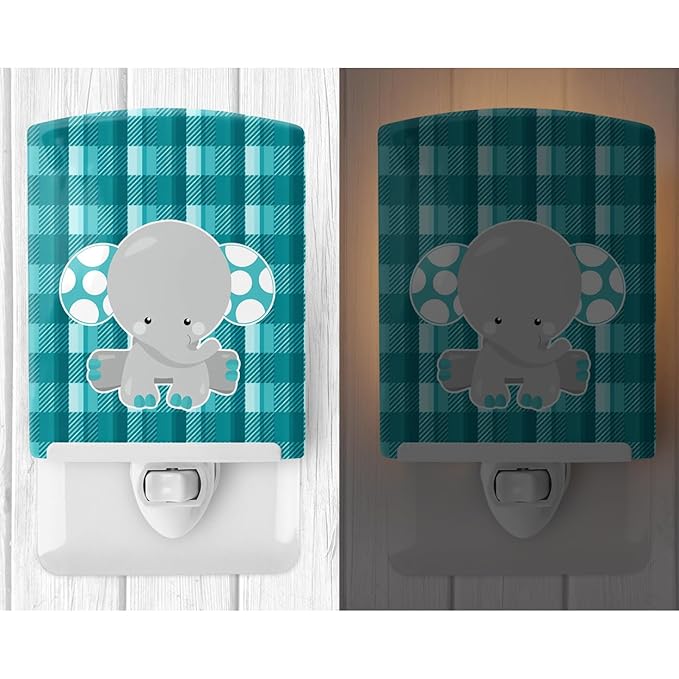 Caroline's Treasures BB6840CNL Plaid Elephant Ceramic Night Light Compact, UL-Certified, Ideal for Bedroom, Bathroom, Nursery, Hallway, Kitchen, 6x4x3, Multicolor