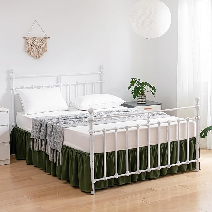 Bed Skirt King Size Ruffled Bed Skirts with Split Corners,16 Inch Drop Dust Ruffle Bed Skirt with Platform, Green, King - 16" Drop