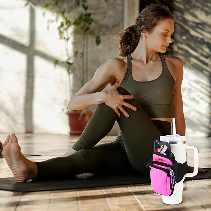 Purse Compatible with Stanley 40 oz and 30 oz Tumbler,Water Proof Purse Cup Holder with Adjustable Strap for Stanley Accessories, Multiple Pockets for Keys,Phone,Card,Rose Red