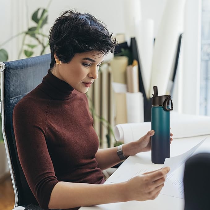 Volhoply 24oz Insulated Water Bottle With Straw Bulk 6 Pack,Metal Wide Mouth Water Bottles With Handle Keep Cold,Reusable Double Wall Thermos,Powder Coated Sport Bottle For Holder(Assorted,6 Count)