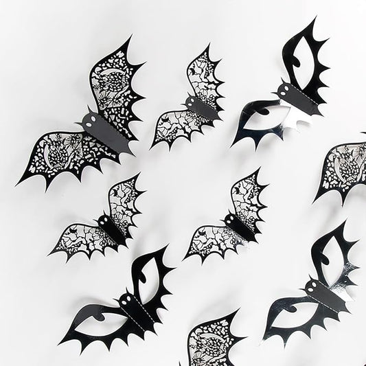 Halloween Bat Decoration 48pcs Large Bat Wall Stickers 3D Scary Bat Wall Decal Supply Halloween Hollow Bats Decor for Wall Window Glass Halloween Party Favor Supplies Halloween Decorations Clearance