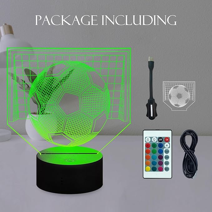 Illusion 16 Color Change Touch Remote Control LED Night Light USB Charge Football Shape Atmosphere Glow Portable Lamp with Stand Fan for Boy Bar Bedroom Desk Decoration
