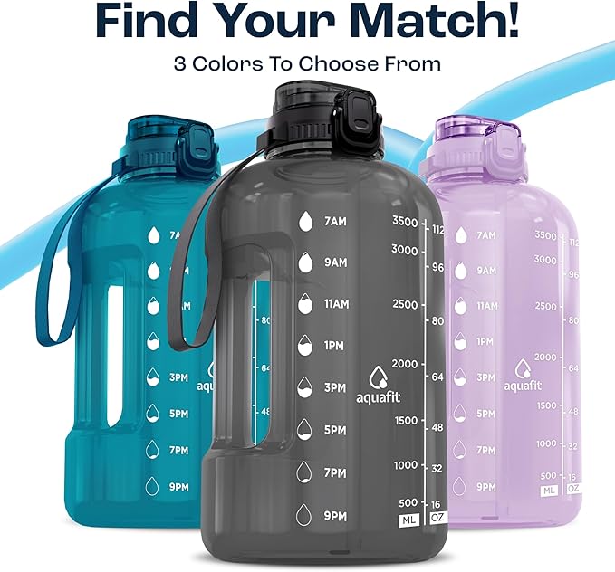 AQUAFIT 1 Gallon Water Bottle with Time Marker - BPA Free 128 oz Water Bottle with Straw, Gym Water Bottle with Handle, 1 Gallon Water Jug, Big Water Bottle, Large Water Bottle (Purple Haze)