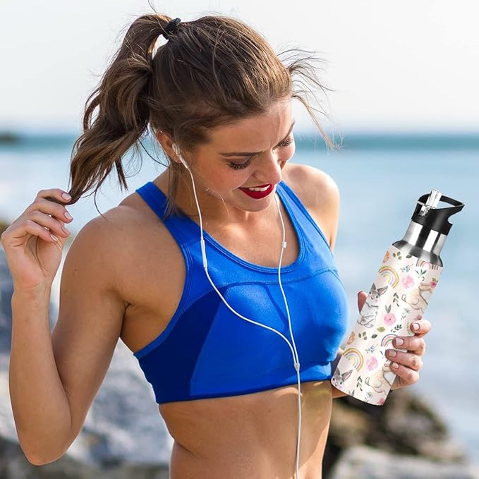 MNSRUU Insulated Water Bottle with Straw, Rainbow and Unicorns Stainless Steel Flasks for Sports Cycling Hiking School