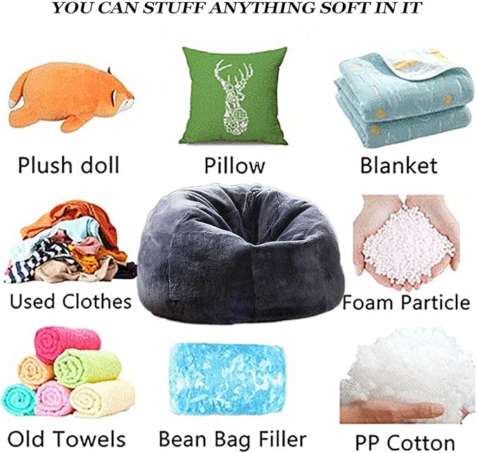 Giant Sherpa Bean Bag Chair Cover, Ultra Soft Bean Bag Bed (No Filler, Cover only), Large Round Soft Fluffy Bean Bag for Adults, Machine Washable Big Size Bean Bag Covers