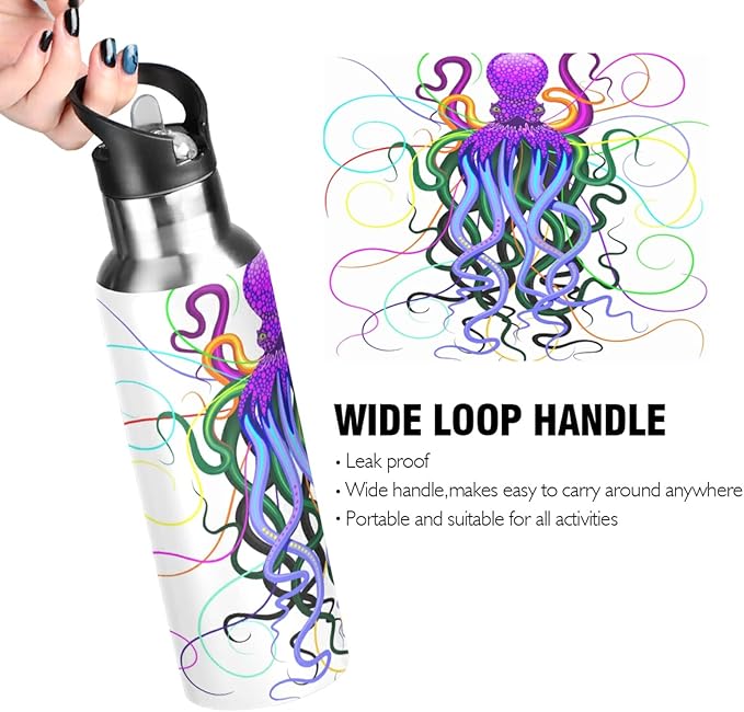 Blueangle 32 OZ Psychedelic Octopus Water Bottle with Straw, Sports Water Bottle BPA Free Stainless Steel Water Jugs for Gym, Kitchen, Working, Outdoor(927)