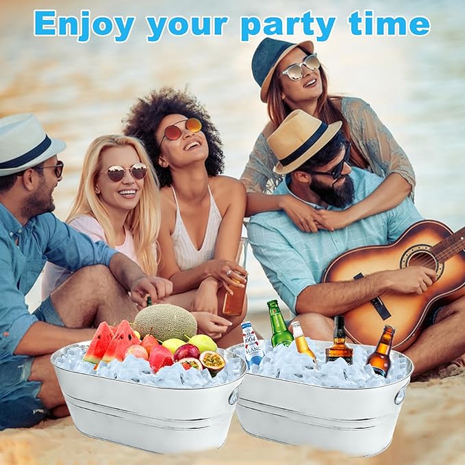 4Pcs 4 Gallon Galvanized Bucket Ice Bucket Large Metal Drink Buckets for Parties Beer Beverage Tub with Scoops for Champagne Cocktails Wine Cooling for Mimosa Bar Supplies