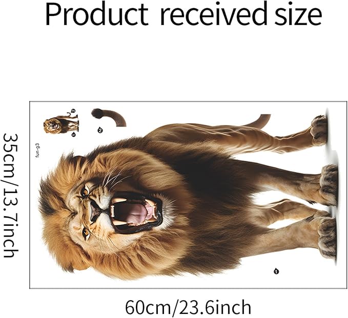 Lion Wall Decals, Vinyl Removable 3D Stickers for Bedroom Nursery Decor - Peel and Stick Cute Baby Girl Boy Toddler Kids Room Art Decoration, Woodland Forest Safari Jungle Mural Waterproof