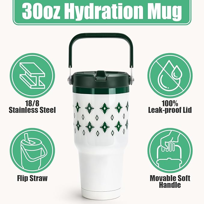 30 oz Flip Straw Tumbler, Stainless Steel Vacuum Insulated Tumblers with Handles, Reusable Insulated Water Bottle for Home, Office, Leakproof, Fit in Cup Holder