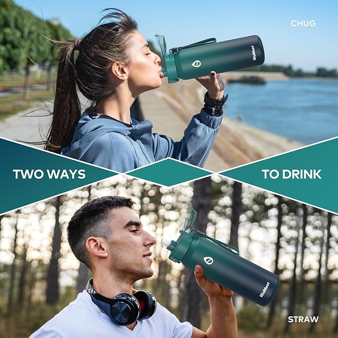 32oz Water Bottle with Removable Straw and Spout Lid Two Ways to Drink, 18/10 Stainless Steel Insulated Water Bottle, BPA-Free, Leak Proof, Double wall, for Sports, Gym