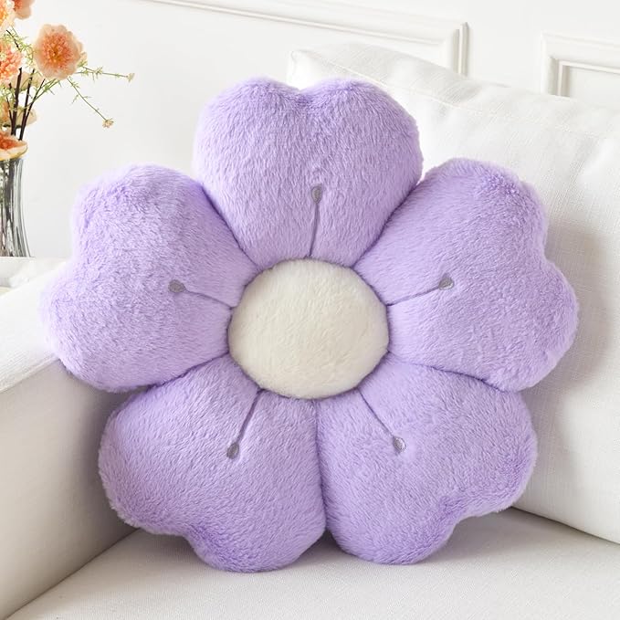 Flower Pillow, Flower Shaped Pillow Decorative Throw Pillows for Bed Couch, Cute Daisy Pillow Dorm Decor Floor Seating Cushion (Light Purple, 19.6 Inches)
