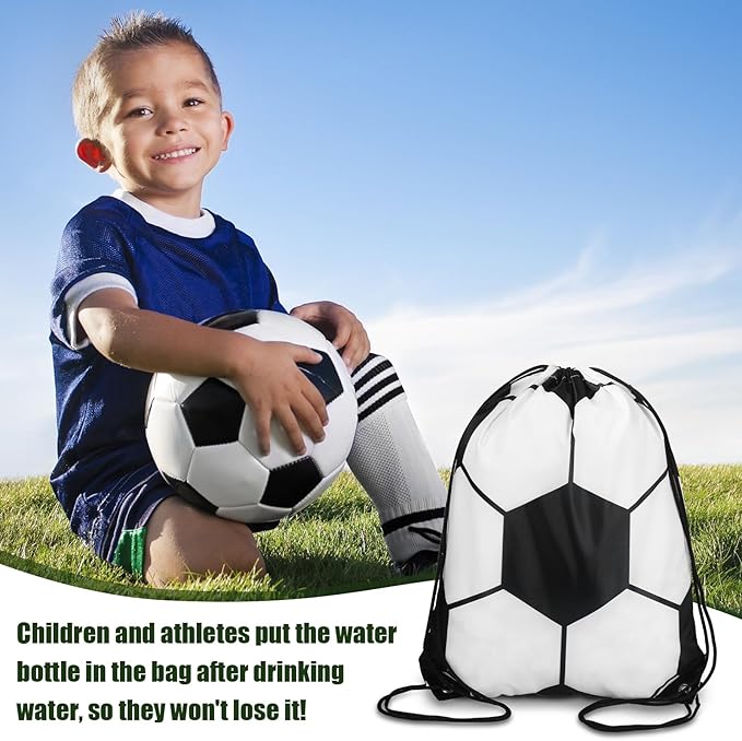 4 Pcs Soccer Party Favors Sports Drawstring Bag 24 oz Soccer Reusable Water Bottles Sports Water Bottle for Sporting Cycling Working Traveling Gym Outdoor